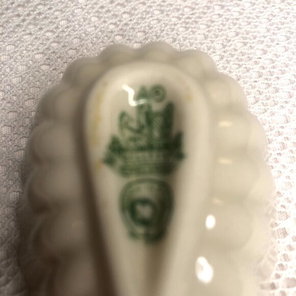 Belleek Vintage Open Salt Cellar Dish Teardrop Fluted 6th Mark 3rd Green - Picture 12 of 16